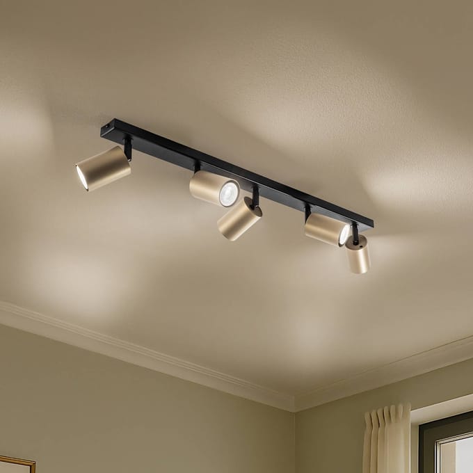 SIGMA Plafondspot Zoom, 5-lamps, zwart/goud