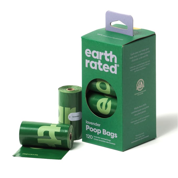 Earth Rated, sacs à déjections canines, parfum lavande, 120 sacs, 8 rouleaux de recharge blue