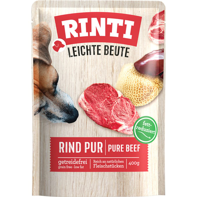 10x400g RINTI Lichte prooi puur rund natvoer voor honden
