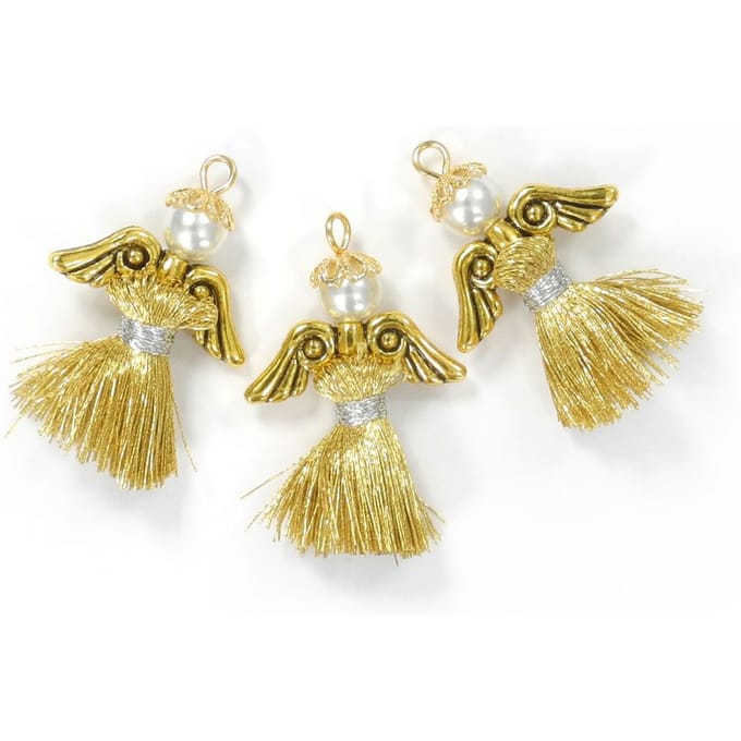 Ambachtelijke set "Tassel angel", set van 3 - Goud