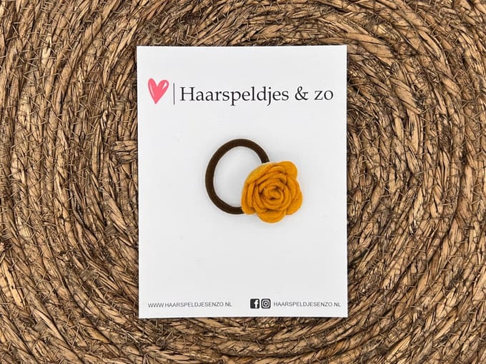 Elastiek - per stuk - hippe kleuren - met bloem - meisjes - blossem - okergeel