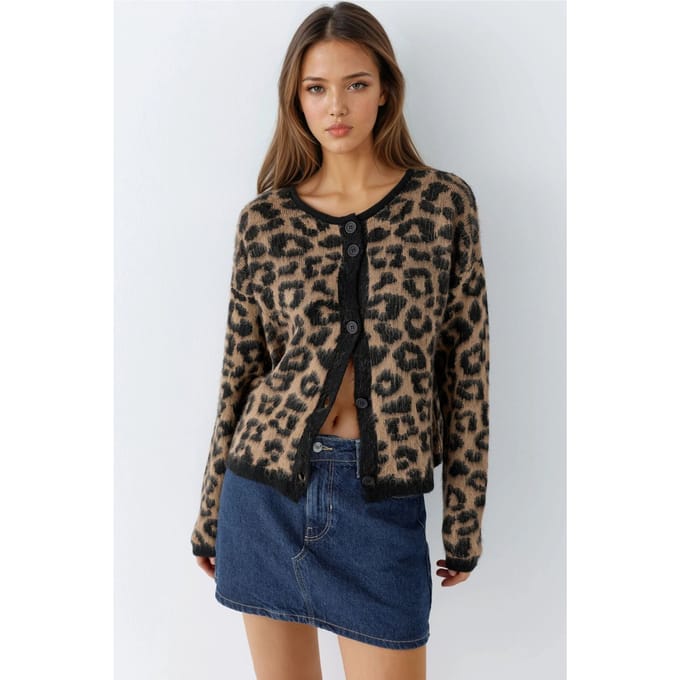 Luipaardprint Knopen-Op Cardigan