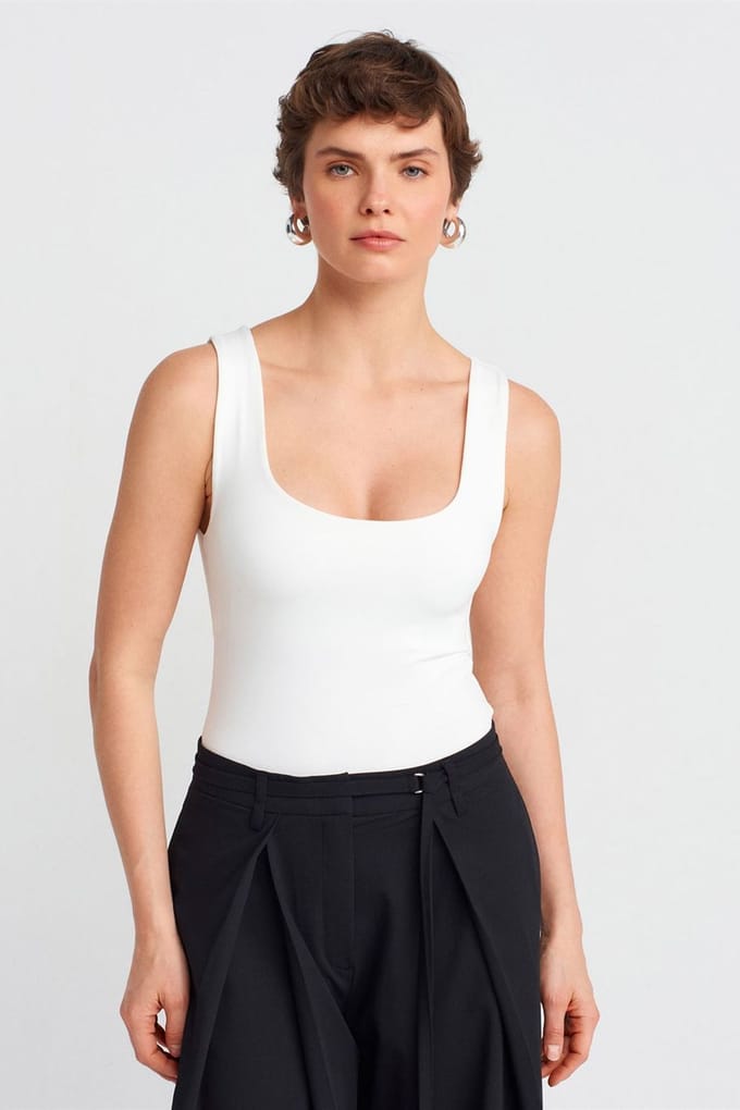 Mouwloze Blouse met Vierkante Halslijn in Slank Model
