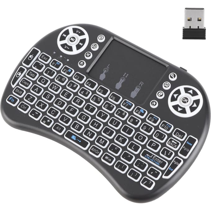 Mini RGB Zeven Kleuren Achtergrondverlichting Flymouse 2.4G Klein Draadloos Toetsenbord met Touchpad