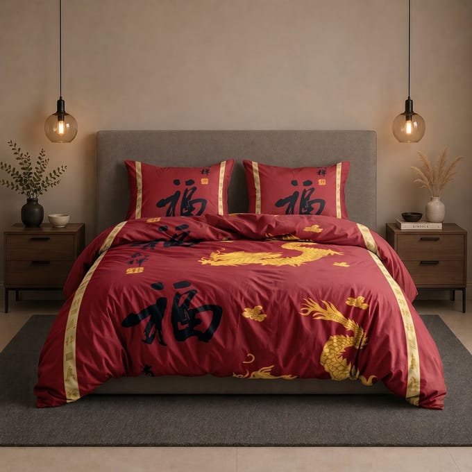 SENZATIONE 100% Katoen Percaline Dekbedovertrek 240x200/220-2x60x70 cm DRAGON