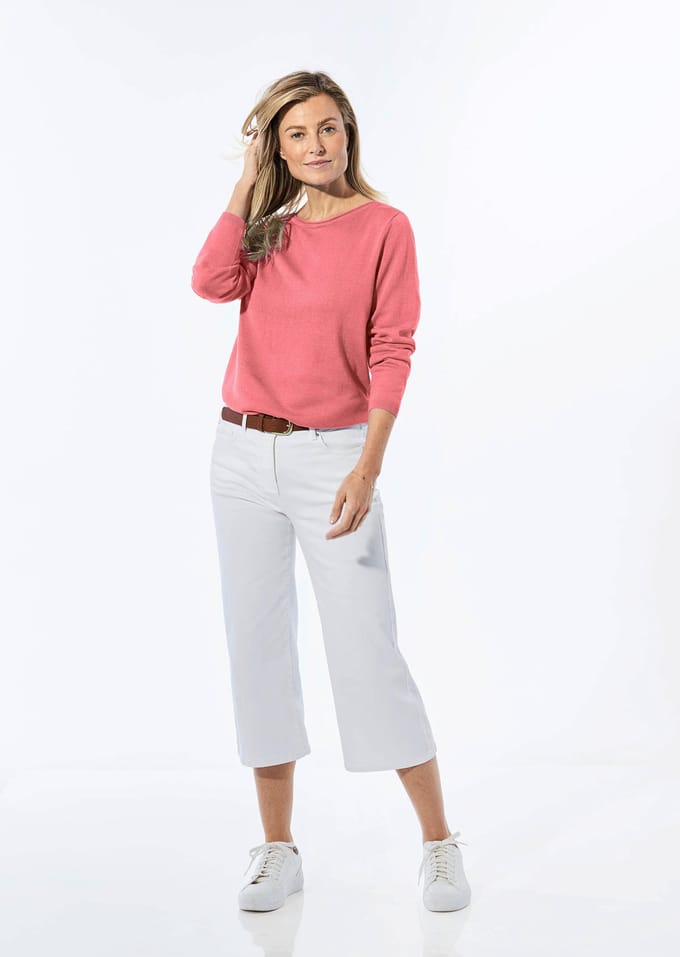Tricot pullover met boothals - koraalrood - Gr. 19 van Goldner Fashion