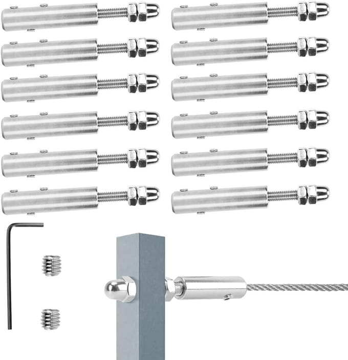 12x Kabelklem Schroefconnector voor Draadkabels 4mm RVS Spankabelbevestiging