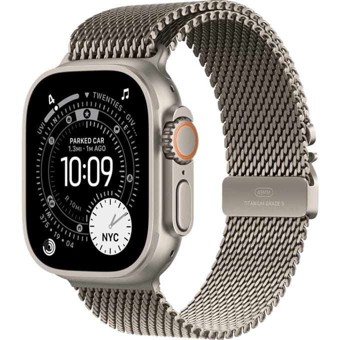 Apple Watch Ultra 3 Cellular 49mm Natural Titanium Case with Natural Titanium Milanese Loop - Medium