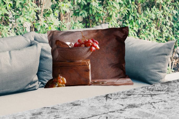 Buitenkussens - Rustiek - Druiven - Schaal - Stilleven - Fruit - 60x40 cm - Weerbestendig