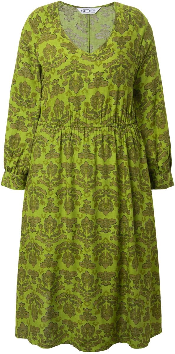 Studio Untold - Dames - Midi-jurk A-lijn paisley elastische tailleband - Erwtengroen - Maat 46+