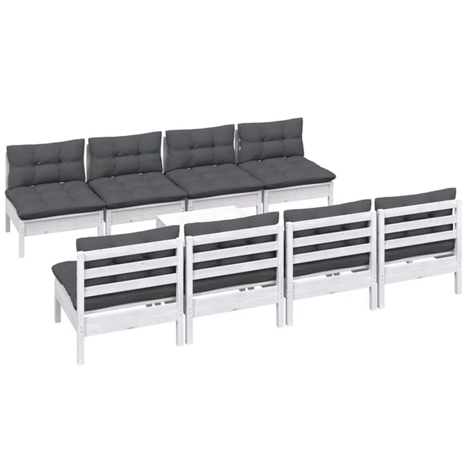 vidaXL - 9-delige - Loungeset - met - kussens - massief - grenenhout