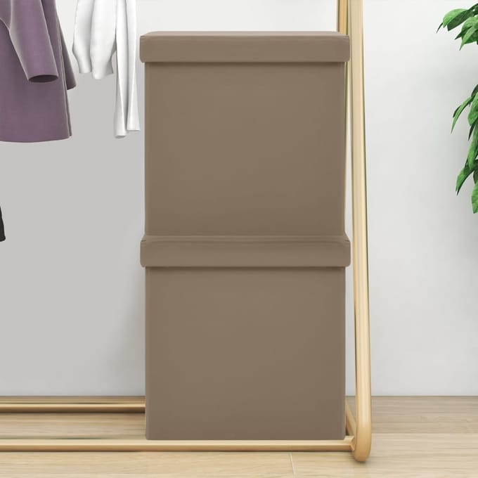 vidaXL Opbergkrukken inklapbaar 2 st PVC cappuccinokleurig