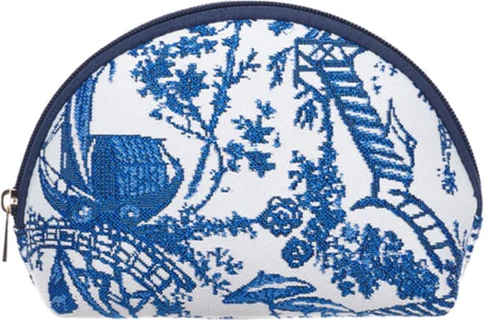 Make-up tas - Gobelinstof - Chinoiserie - Blauw - Blue - wit