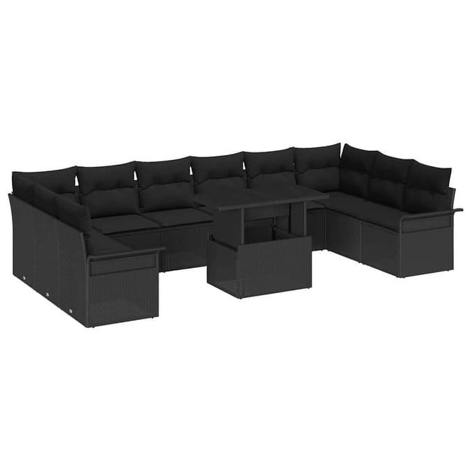 vidaXL Tuin Sofa Set 11 st Zwart Poly riet