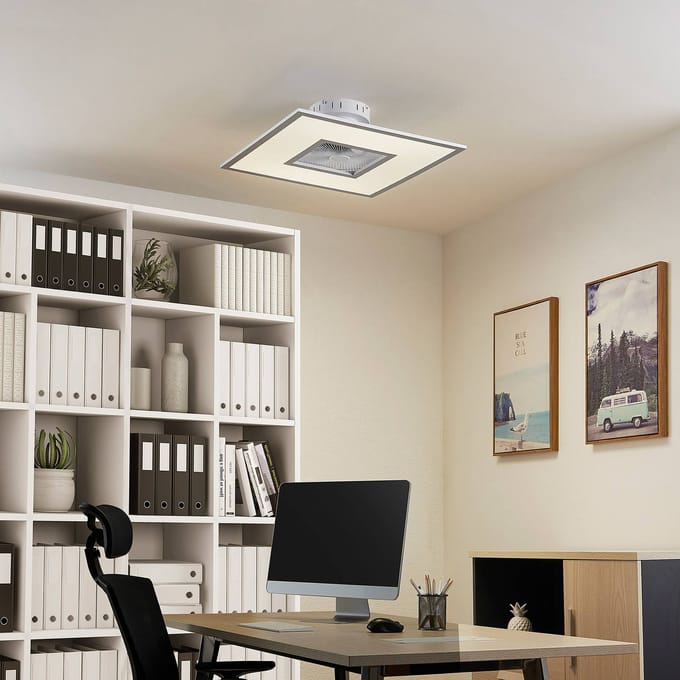 Lindby LED plafondventilator Romea, hoekig, DC, stil, 60 cm