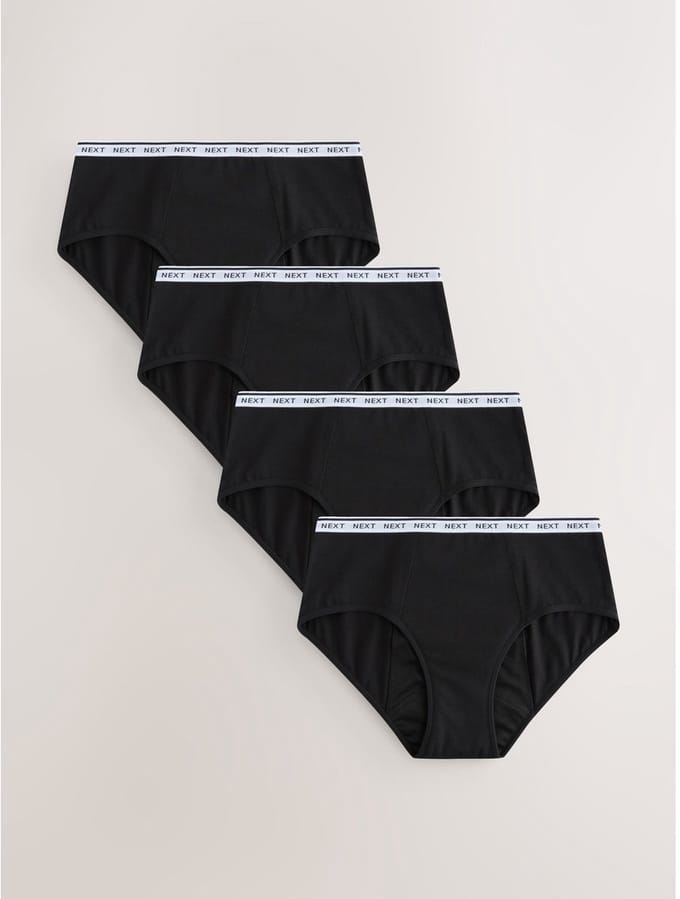 Next - Dames - Heavy Flow Full Briefs Cotton Period Knickers 4 Pack - Zwart