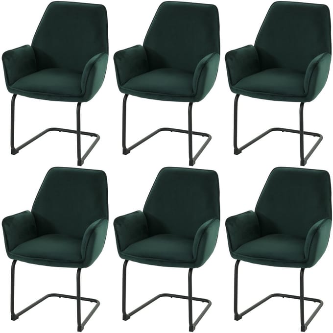 Set van 6 sledestoelen MCW-G67, eetkamerstoel, keukenstoel, stof/textiel MVG ~ groen