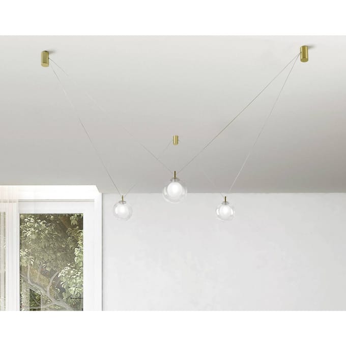 miloox by Sforzin Aladino hanglamp, 3-lamps, helder/goud, glas, gedecentraliseerd