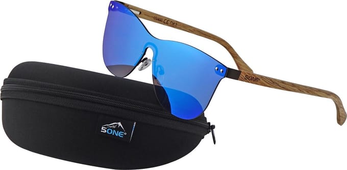 5one® Cyprus Flat Blue - Zonnebril met Houten poten - Spiegellens