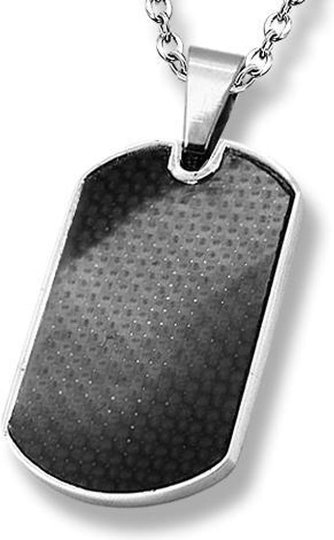 Amanto Ketting Emson - 316L Staal - Dogtag - Carbon - 32x20mm - 60cm