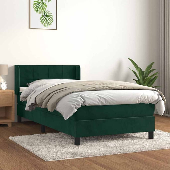 vidaXL - Boxspring - met - matras - fluweel - donkergroen - 90x190 - cm
