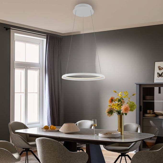 Schöner Wohnen LED hanglamp QUILLO, wit, Ø 60 cm, metaal, Switchdim