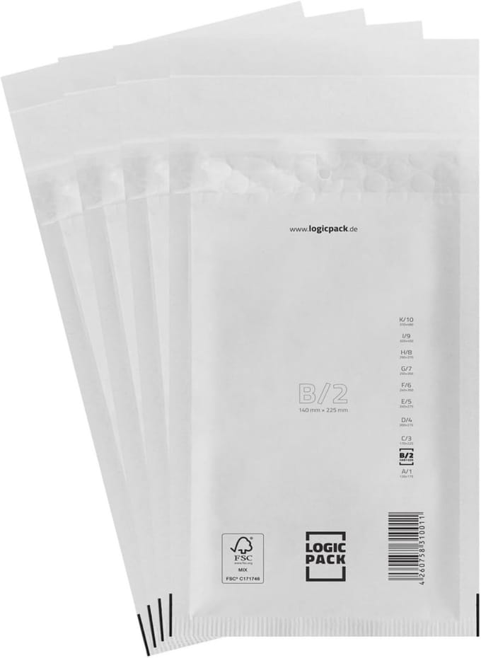 300 Luchtkussenenveloppen B2 Wit Zelfklevend - 140 x 225 mm - Verzenden met Bubbelplastic