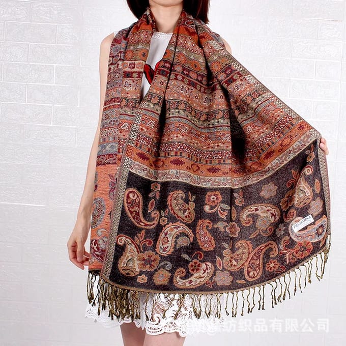 N3 Collecties Boho-stijl herfst winter warme pashmina paisley jacquard sjaal dames