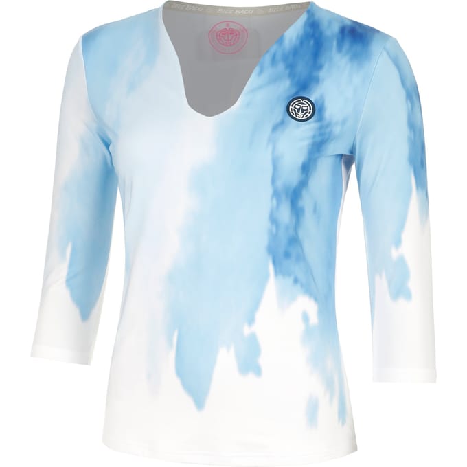 BIDI BADU Watercolour V-Neck Longsleeve Dames-Wit,Blauw