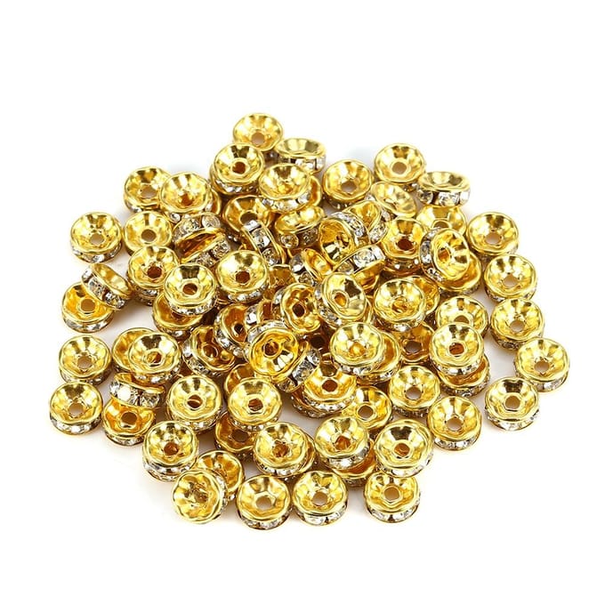 100 stuks/set Legering Strass Losse Bedel Spacer Kraal voor Sieraden Maken 8mm goud