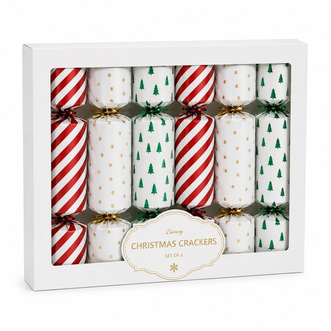 Set van 6 Luxe Christmas Crackers Rood/Wit/Groen – Feestelijke Kerstcrackers – Kerst Tafeldecoratie – Kerstdiner Accessoires – Kerstfeest – Luxe Kerstversiering