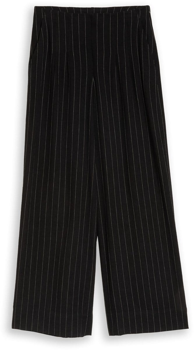 Tom Tailor Denim - Wijde broek met linnen - Maat XS - black beige vertical stripe
