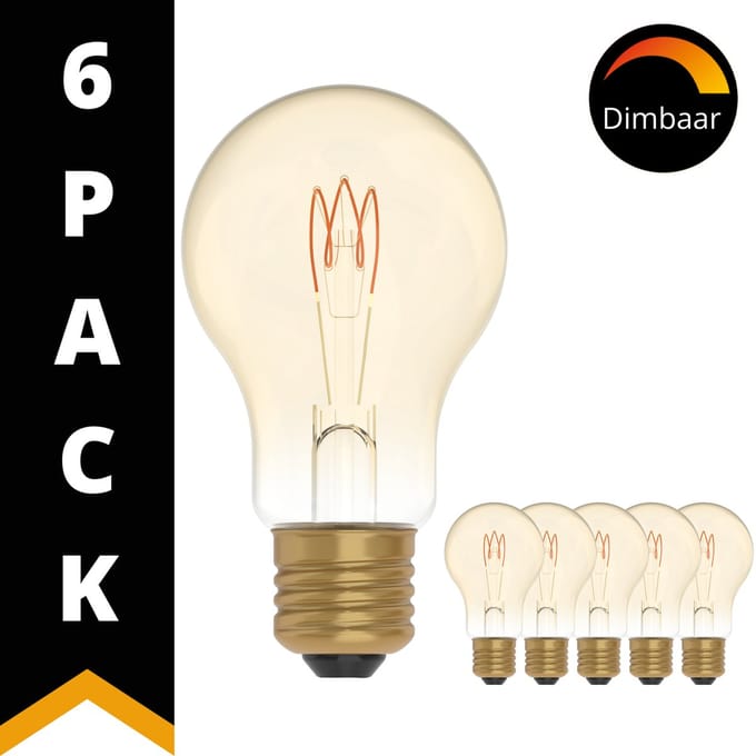 DecoDim LED Filament Lampen Amber E27 - Dimbaar - Extra warm wit - 5W - 6 stuks - Lamp