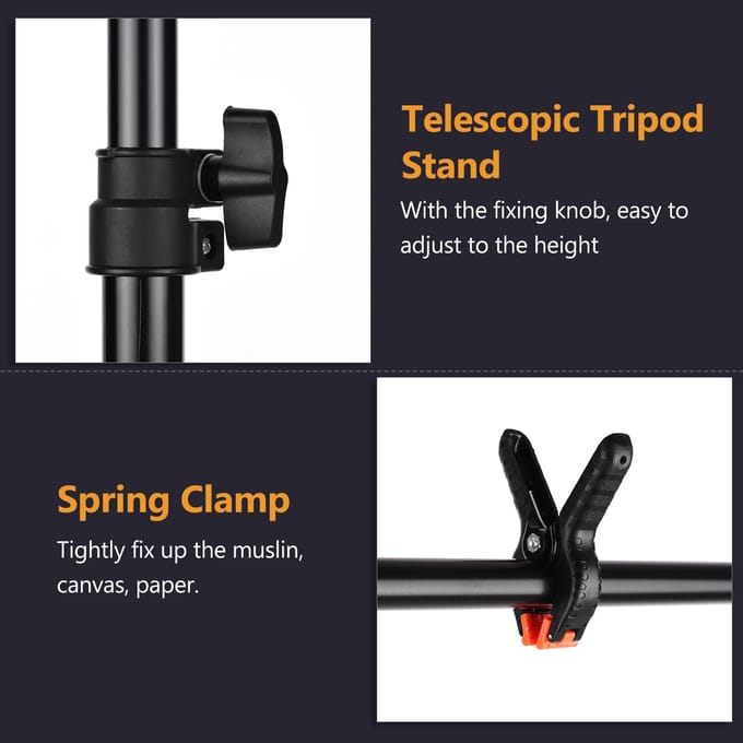 Kit de support de fond en forme de T, matériau en alliage d'aluminium, robuste, Portable, hauteur réglable 2m noir