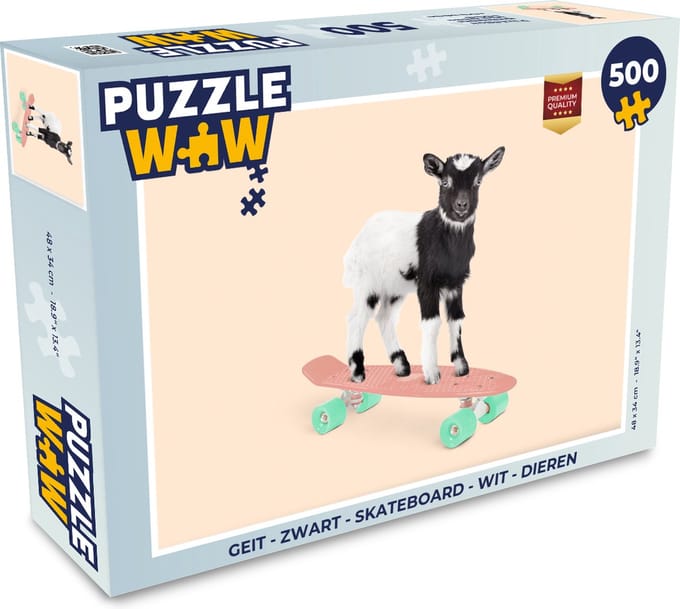 Puzzel Geit - Zwart - Skateboard - Wit - Dieren - Legpuzzel - Puzzel 500 stukjes
