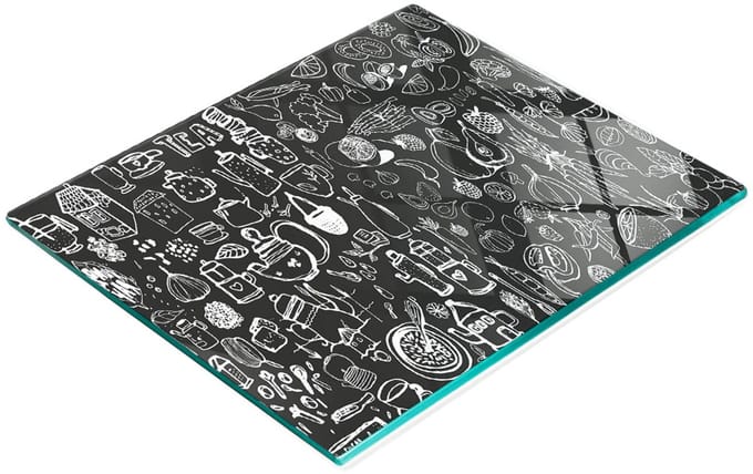 Serveerplank van gehard glas met afbeeldingen van eten, 60x52 cm