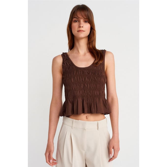 Textured Katoen-modal Crop Cami Blouse