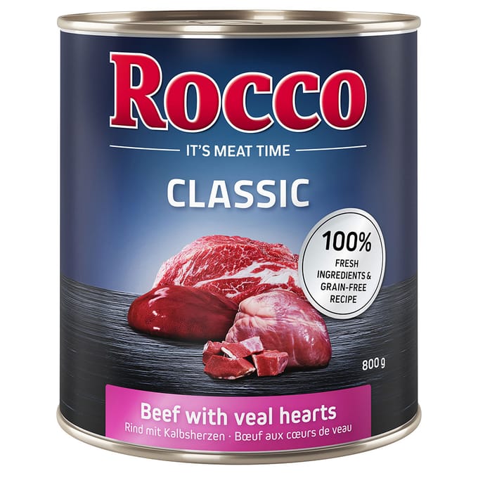 6x800g Rund met Kalfsharten Rocco Hondenvoer