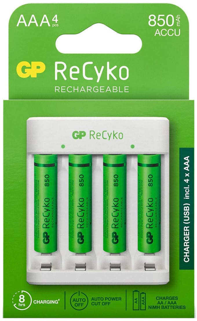 GP ReCyko Rechargeable USB-lader + 4x AAA batterijen (850mAh)