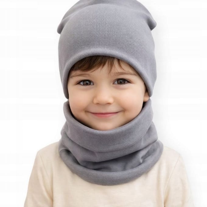 Dartomik - Kinder Sjaal en Muts Set - Oeko-Tex Gecertificeerd - Grafiet - 46/50