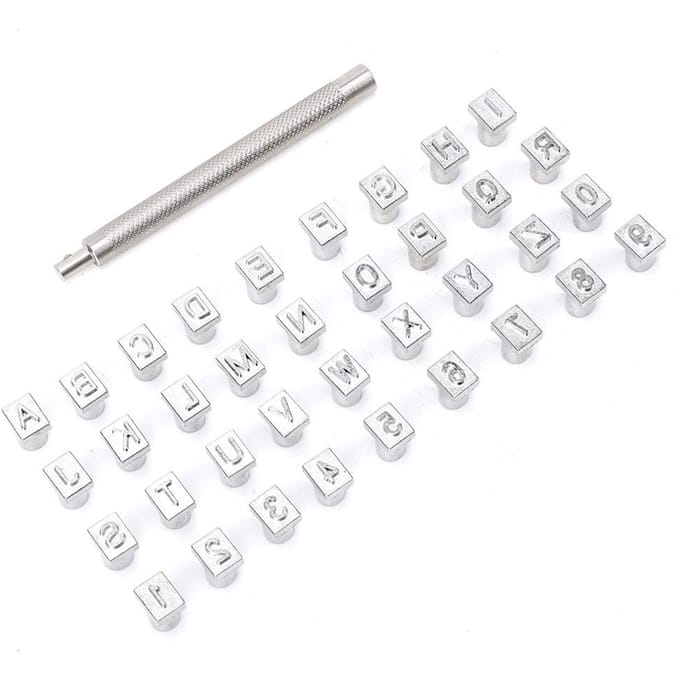 Jeu de 36 Tampons Perforateurs Alphabet & Chiffres Outil de Marquage DIY pour Artisanat du Cuir(6mm ) white