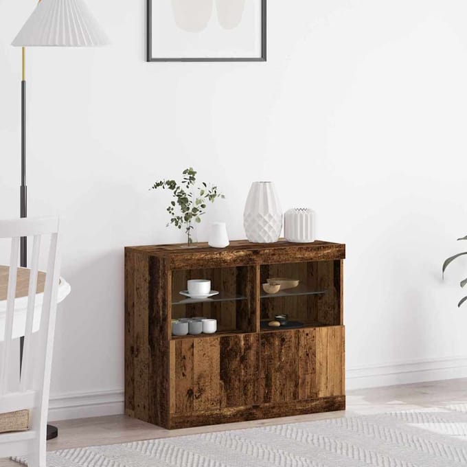 vidaXL - LED - Dressoir - Bruin - 81 - x - 37 - x - 66,5 - cm - Bewerkt - hout