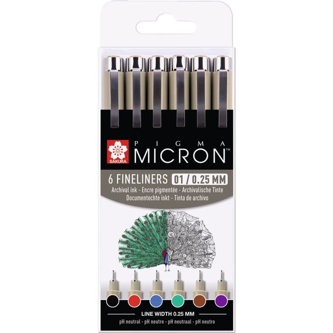 Sakura Pigma Micron 01 Etui met 6 Basic kleuren