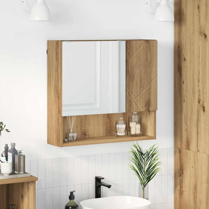 vidaXL - Spiegelkast - Artisan - Eiken - 59 - x - 17 - x - 55 - cm - Bewerkt - hout