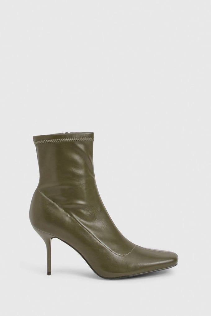 boohoo Dames Sok stretch stiletto laars | Olive | Maat: 3