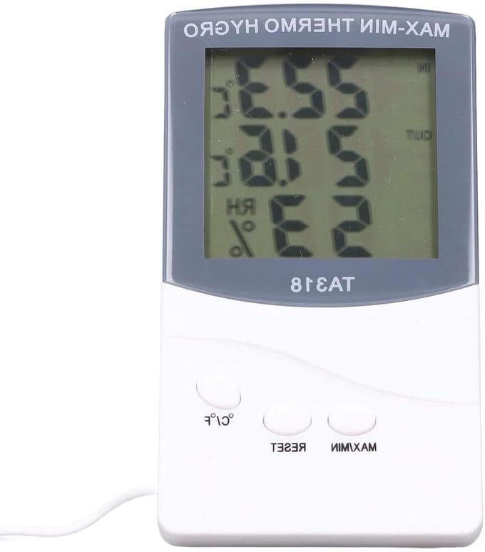 Binnen Buiten Thermometer - Temperatuur Vochtigheidmeter - Klimaat Bewaken - Groot Display Externe Sonde - 12.5 x 7 cm - Wit