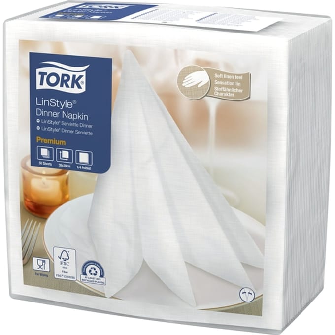 Dinerservet Tork Linstyle Premium 1/4 vouw 1-laags 390x390mm 50 vel wit 478722