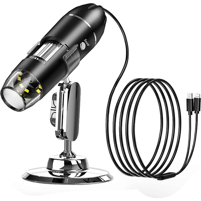 USB Digitale Microscoop Handheld Inspectiecamera 50X-1600X Vergroting met Verstelbare Standaard LED zwart