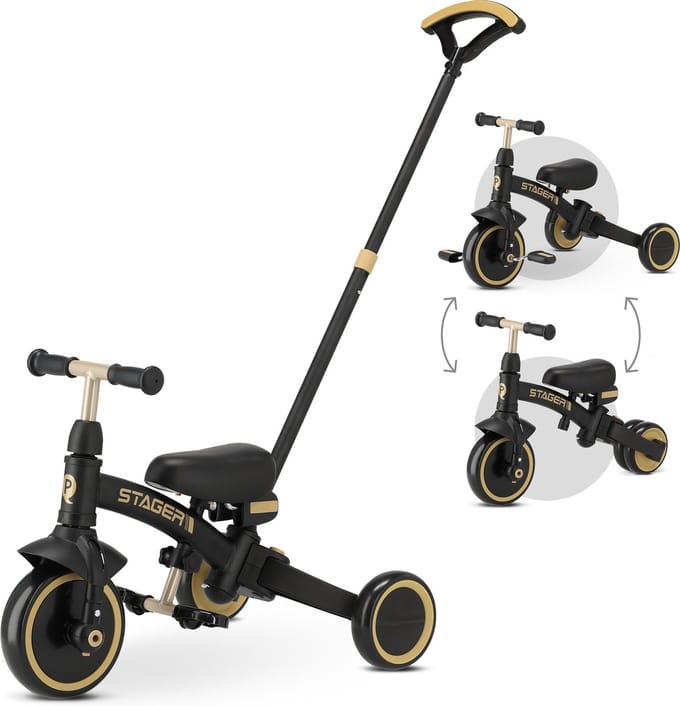 Qplay Stager driewieler 3-in-1 - opvouwbaar - Zwart/Goud