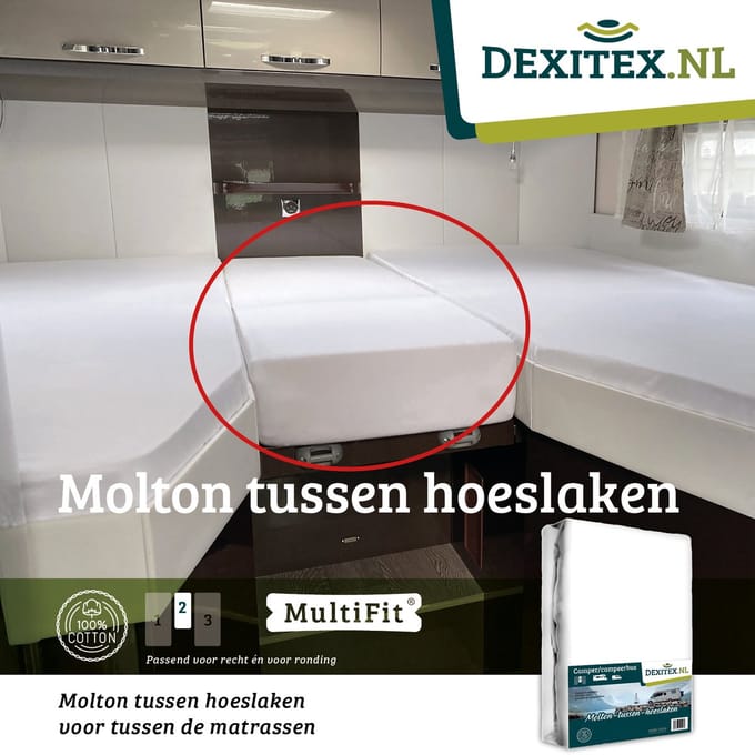 Dexitex tussen Molton 50 cm breed en lengtes 60-80 cm lang/lengtebedden